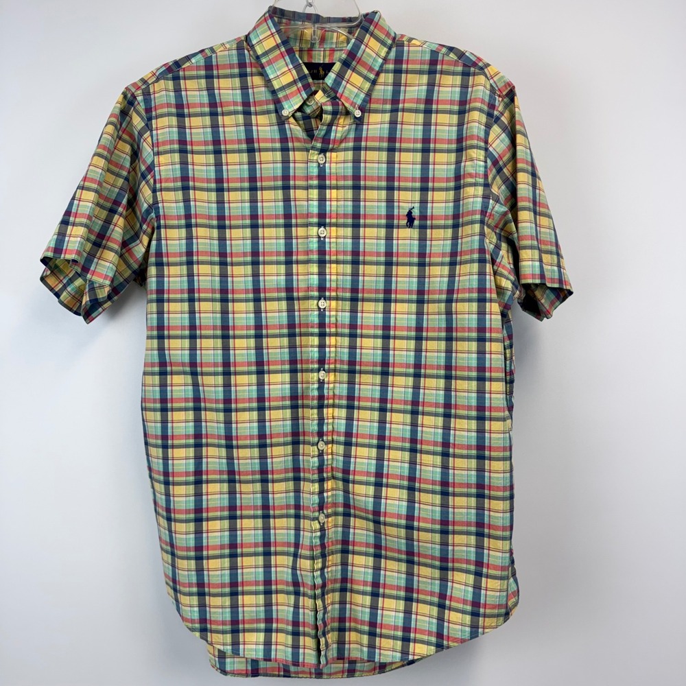 Polo Ralph Lauren Mens Large Short Sleeve Plaid Button Down Shirt Multi Color L